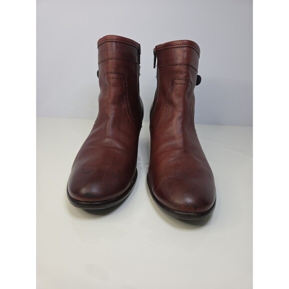 Mephisto Congac Brown Ankle Boots Sz 9 Leather Classic Side Zip Low Heel Buckle - Picture 2 of 12